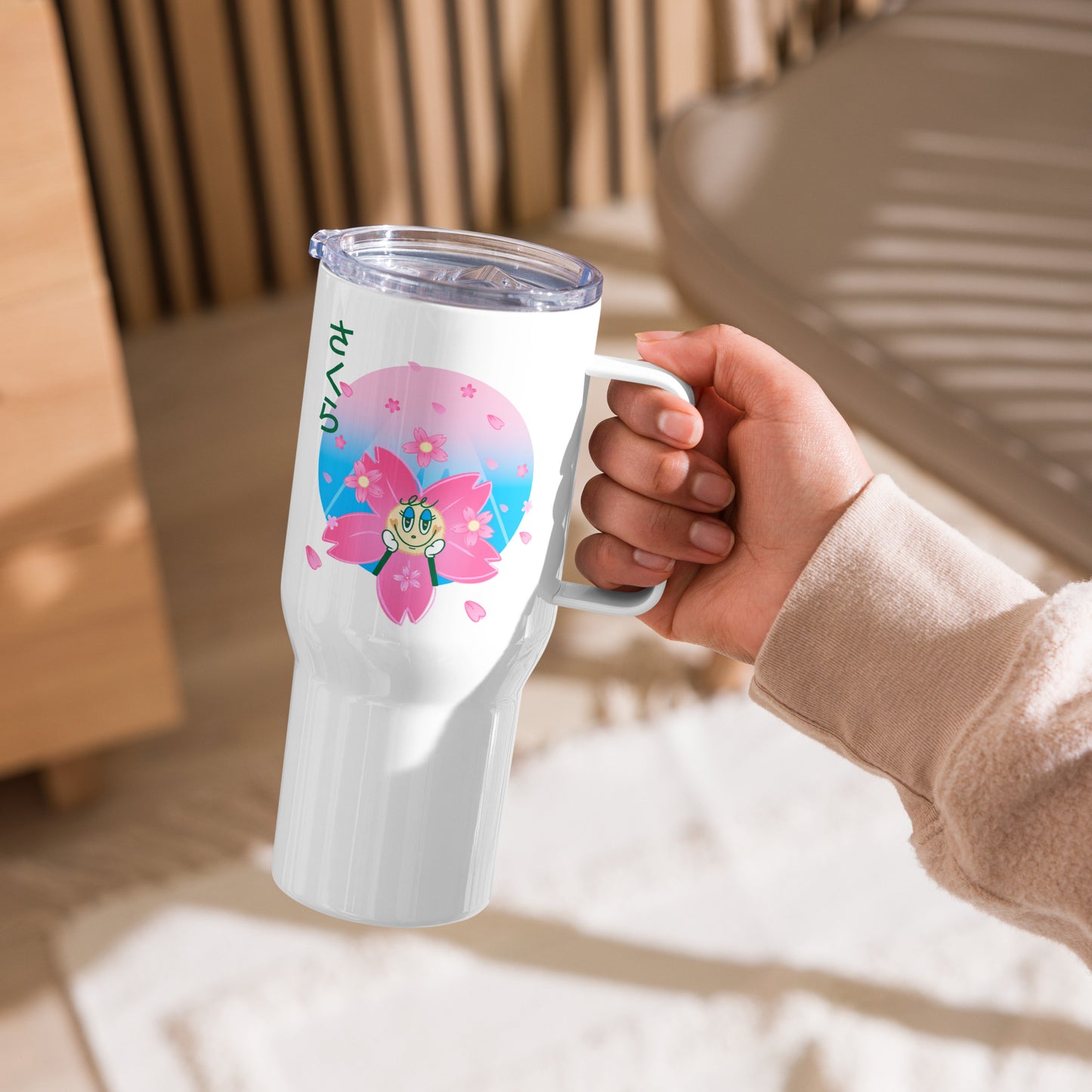 Sakura Travel mug with a handle