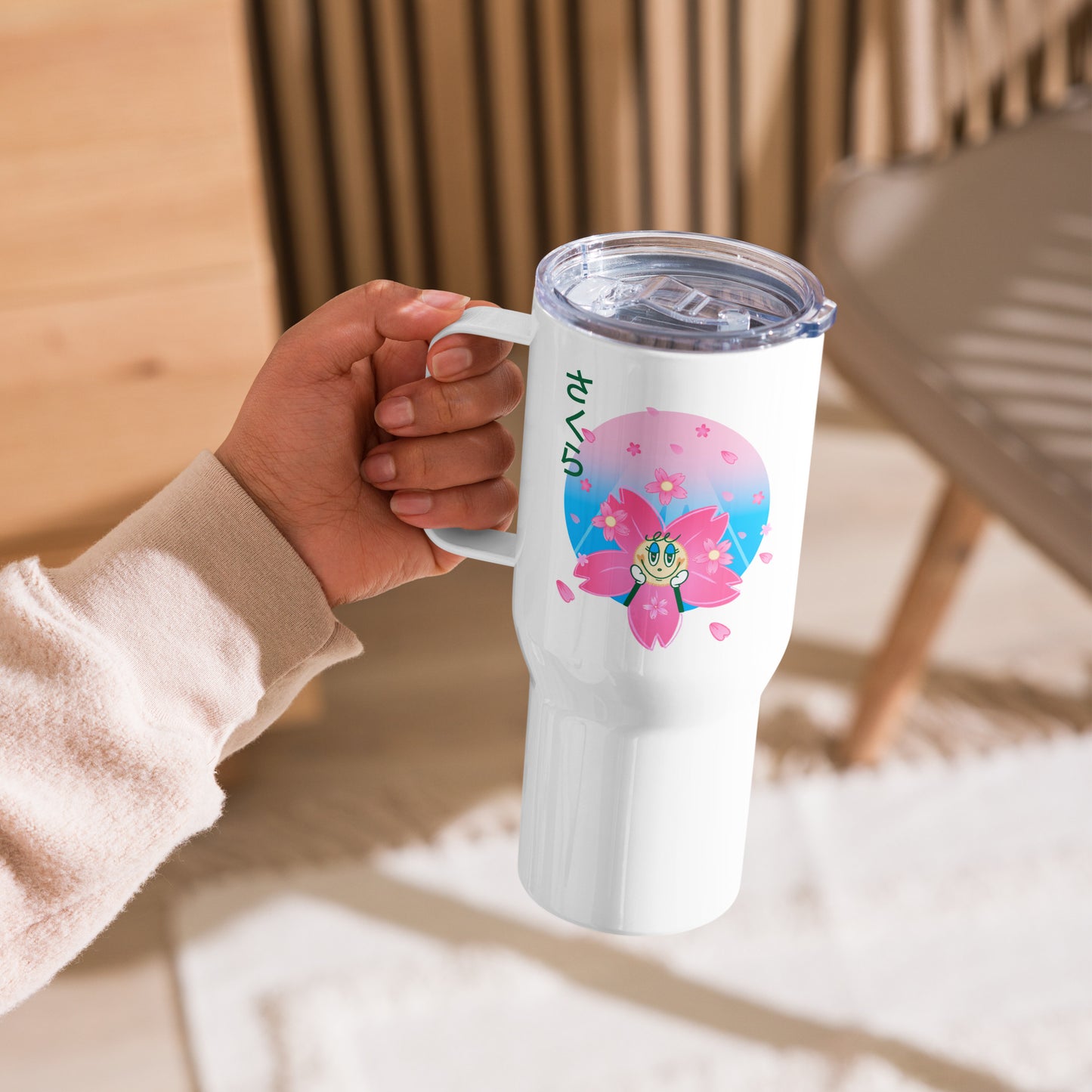 Sakura Travel mug with a handle